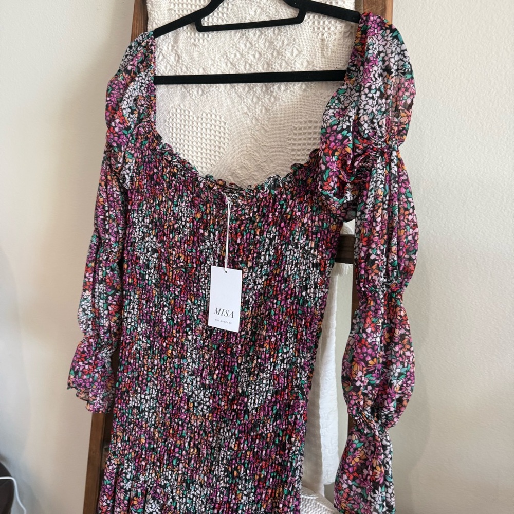 NWT MISA Los Angeles Sabrina Multicolored Floral Off The Shoulder Maxi Dress - Picture 4 of 7
